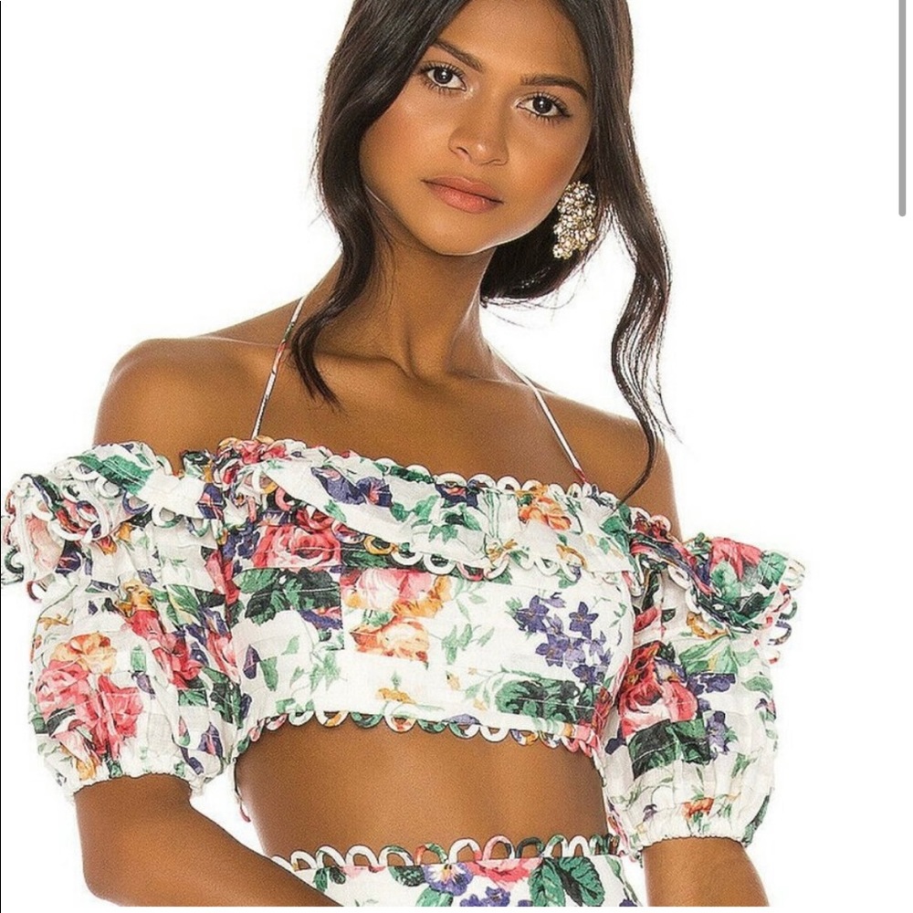 Zimmermann Off Shoulder Top in White Floral